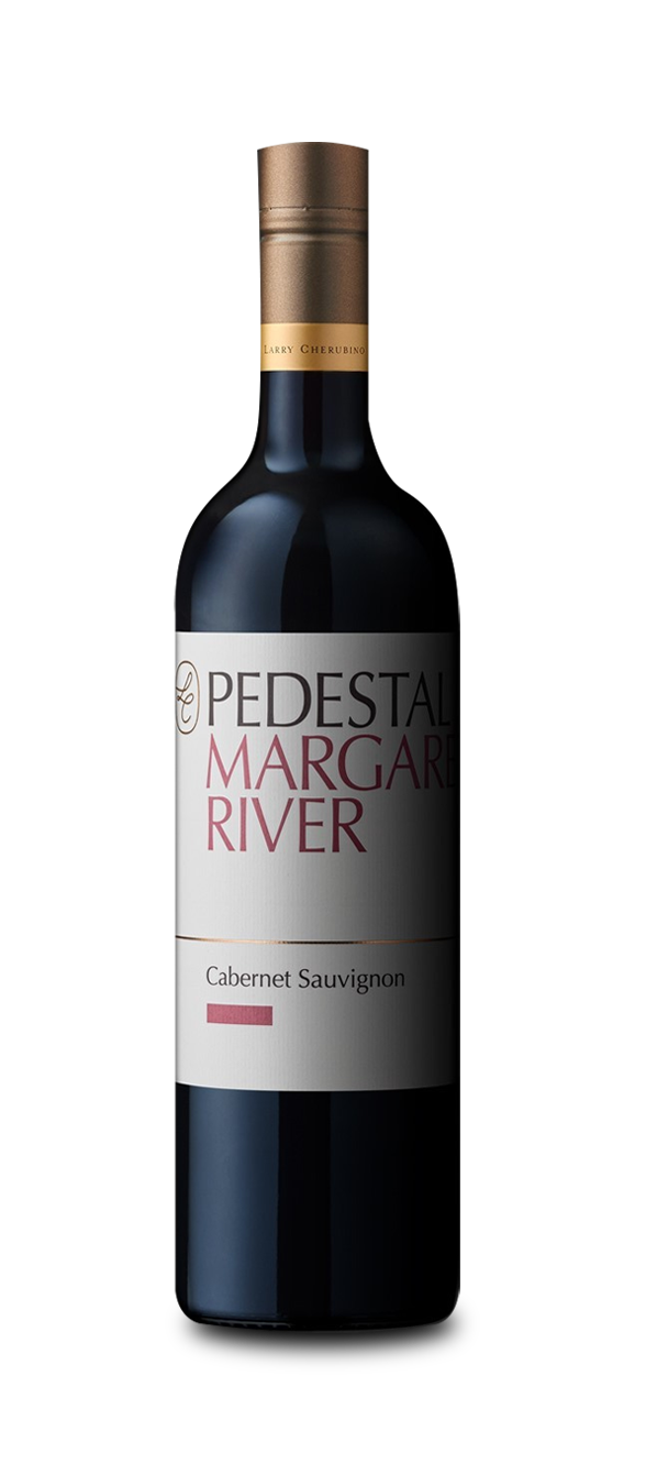 Bottle of Pedestal Margaret River Cabernet Sauvignon wine on a white background