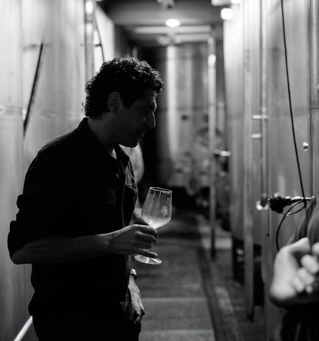 Winemaking at Cherubino Wines, Larry Cherubino tasting wine from barrel during maturation in the cellar